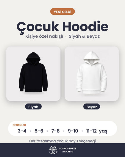 Çocuk Hoodie, siyah ve beyaz, 3-12 yaş