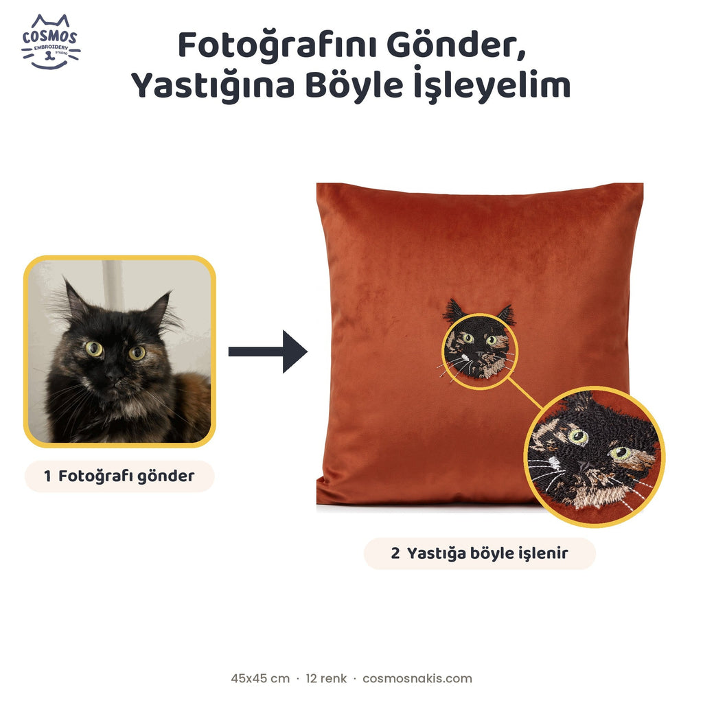 Fotoğrafını gönder, yastığına böyle işleyelim – kişiye özel pet nakışlı yastık