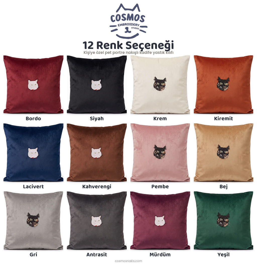 12 renk seçeneği – kişiye özel nakışlı kadife yastık kılıfı