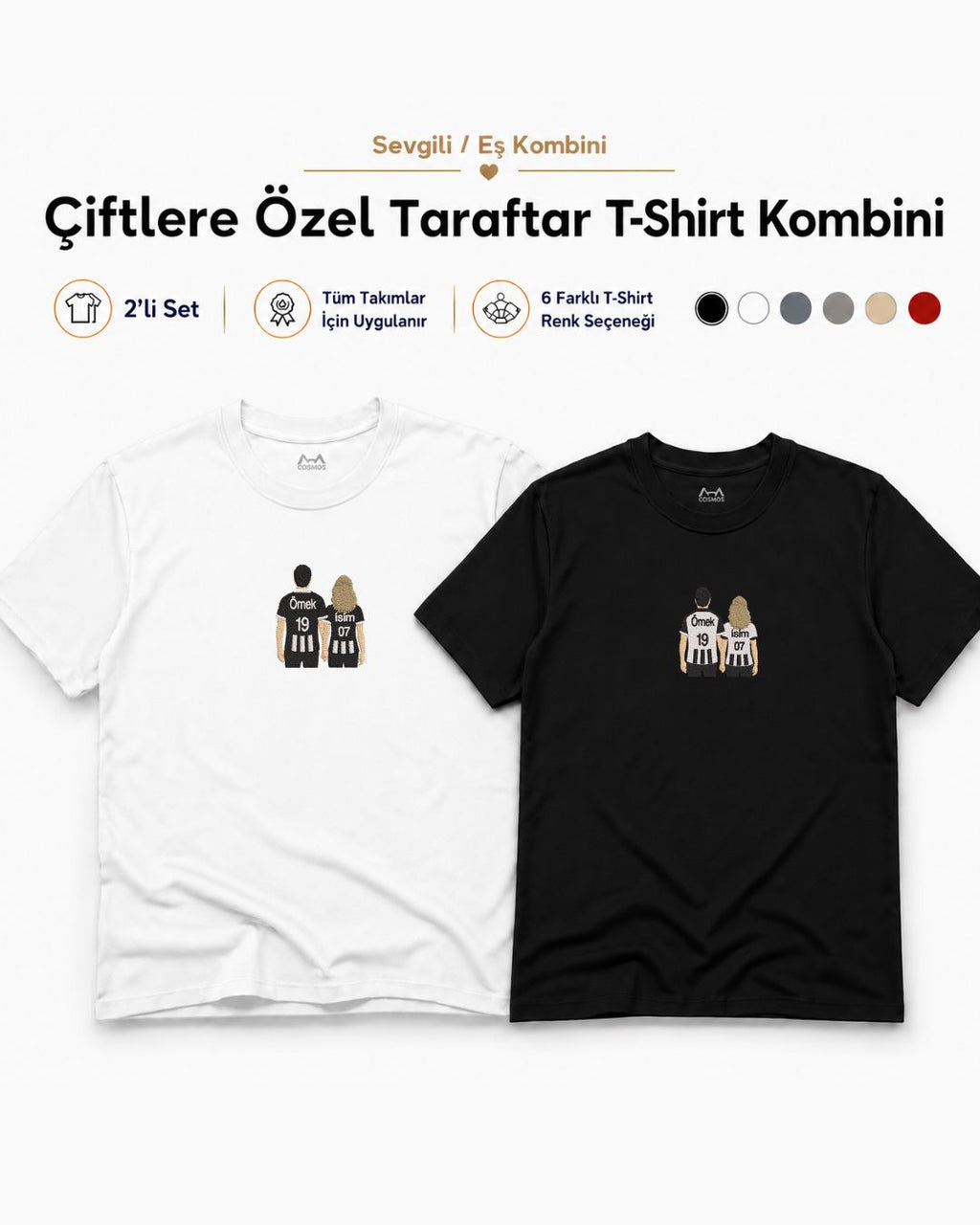 2'li Set Çiftlere Özel Taraftar Nakışı Sadece Tasarım