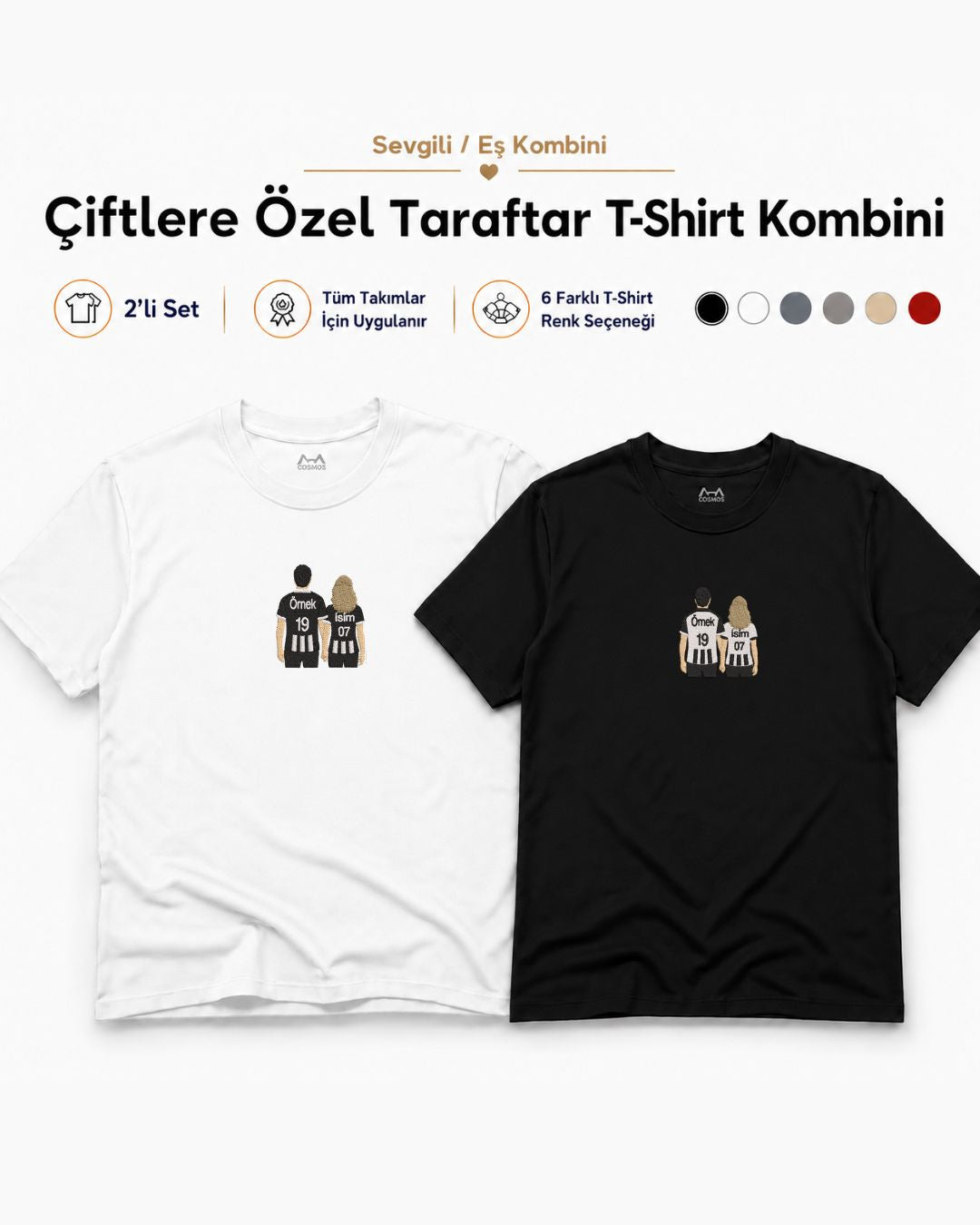 2'li Set Çiftlere Özel Taraftar Nakışı Sadece Tasarım