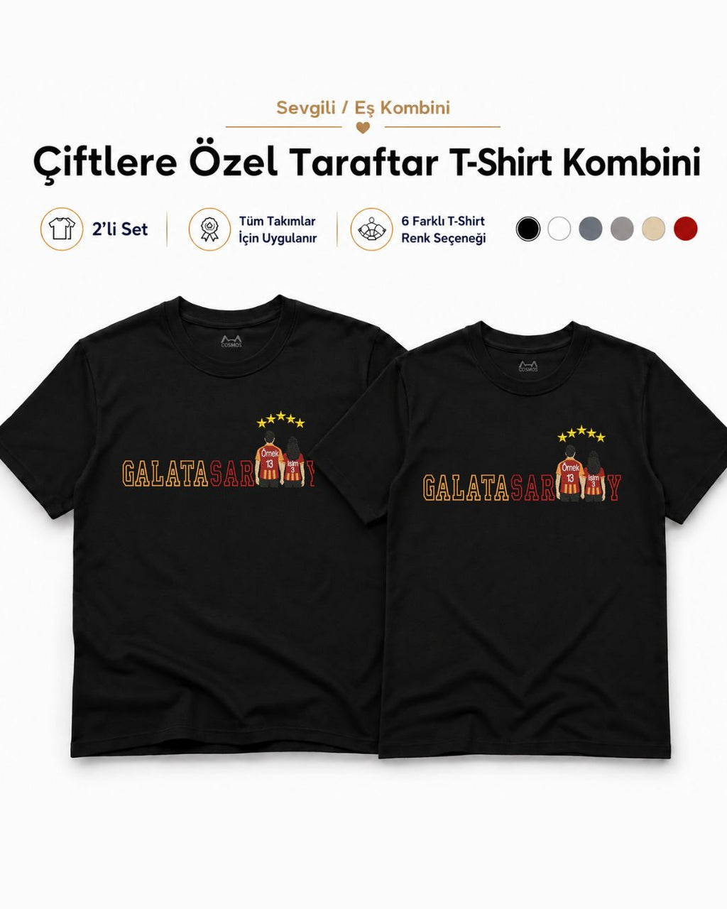 2'li Set Çiftlere Özel Taraftar Nakışı Tasarım + Takım İsmi