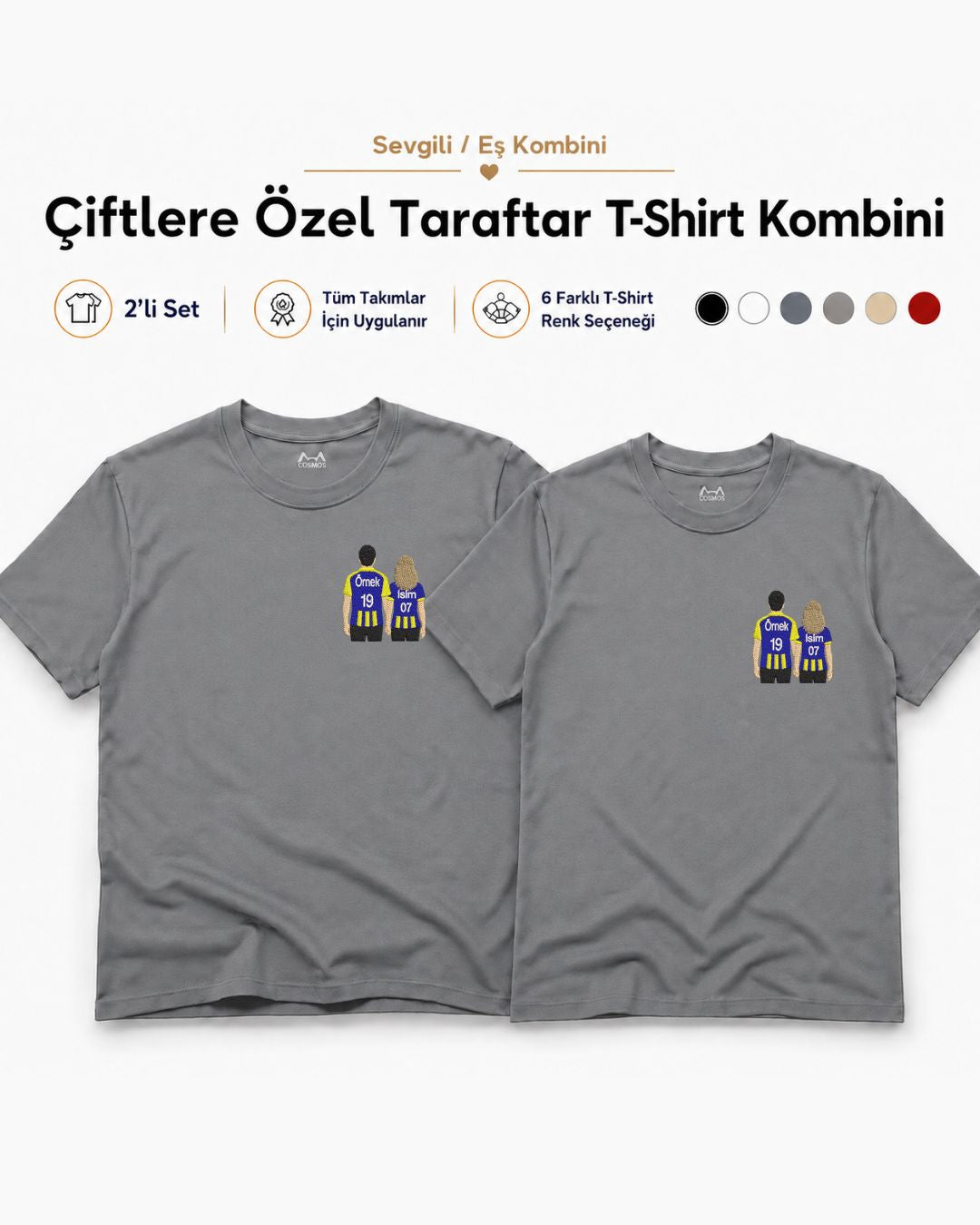 2'li Set Çiftlere Özel Taraftar Nakışı Sadece Tasarım
