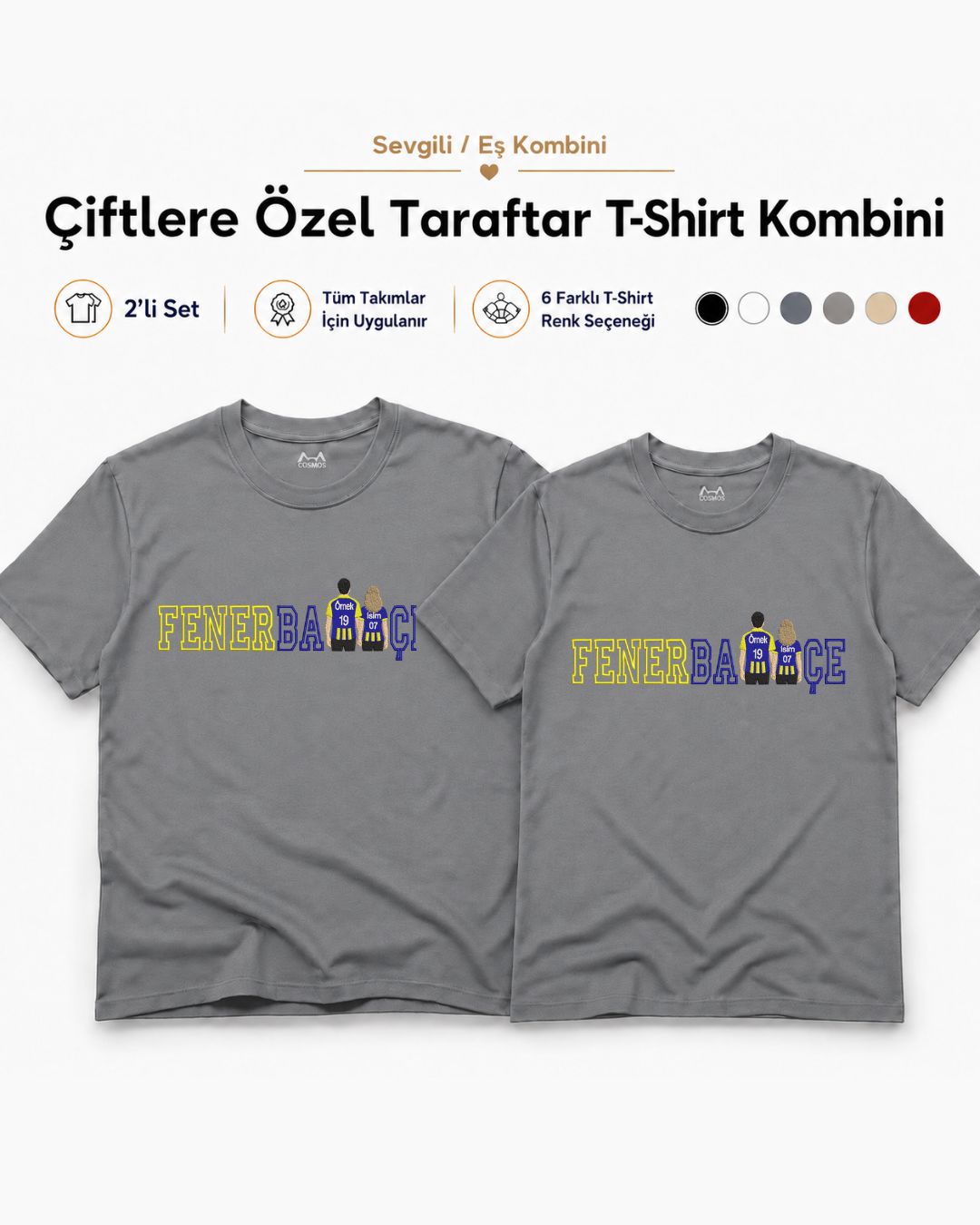 2'li Set Çiftlere Özel Taraftar Nakışı Tasarım + Takım İsmi