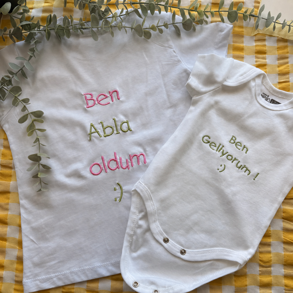 Abla ve Bebek Nakışlı Kombin – 2’li Set