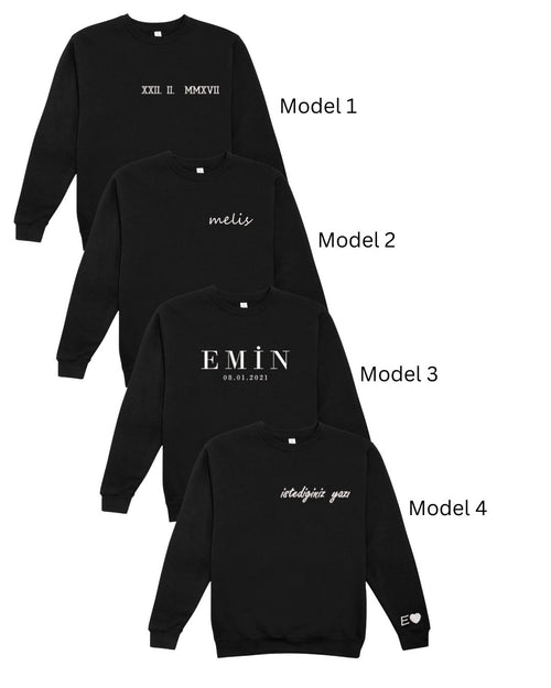İsim ve Roma rakamı tarih nakışlı sweatshirt