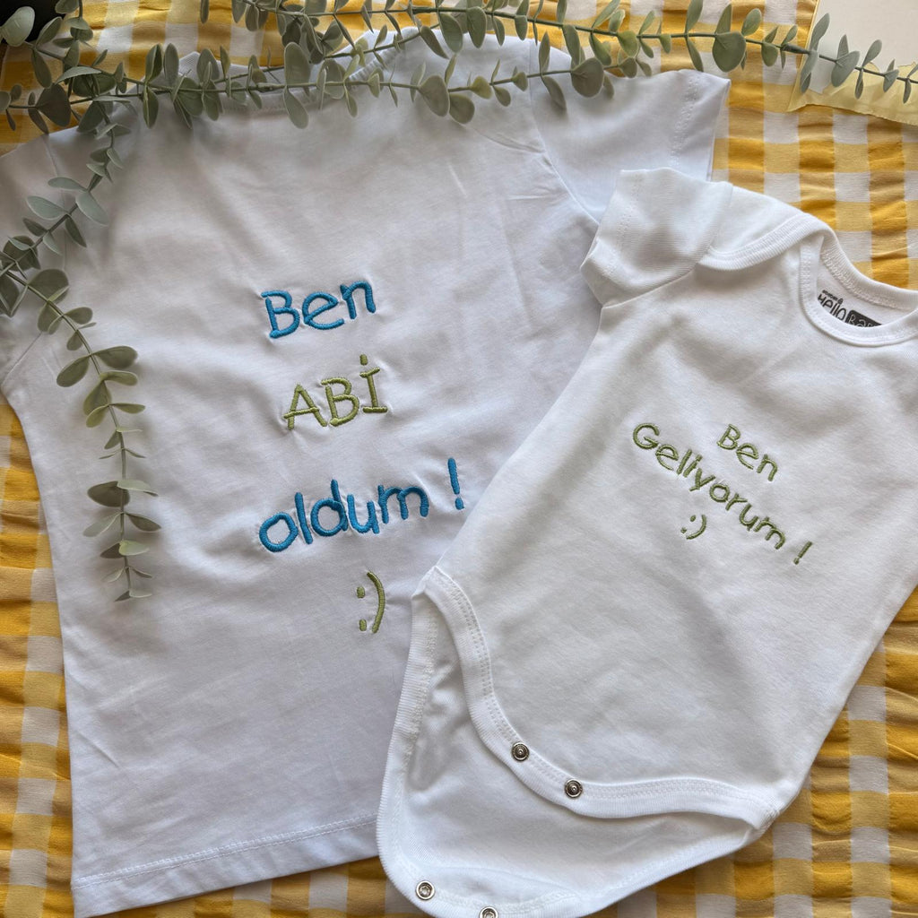 Kardeş ve Bebek Nakışlı Kombin – 2’li Set
