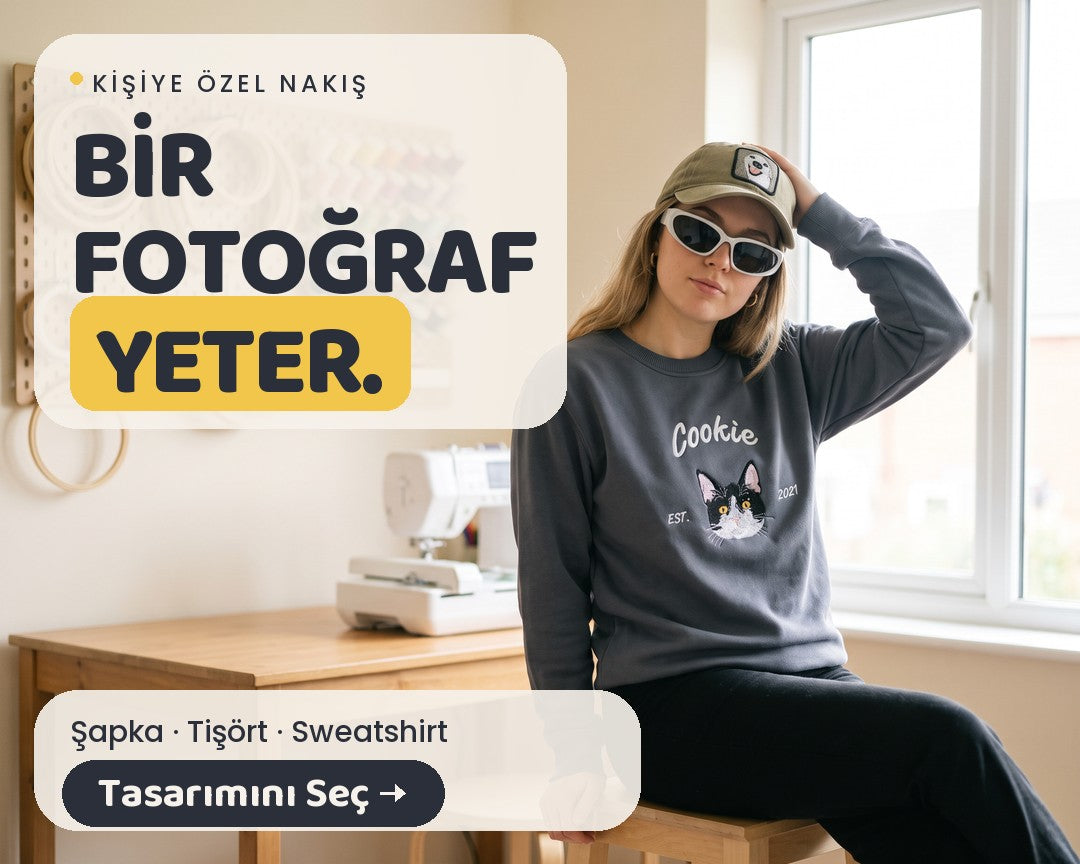 Bir fotoğraf yeter: şapka, tişört ve sweatshirt nakışı