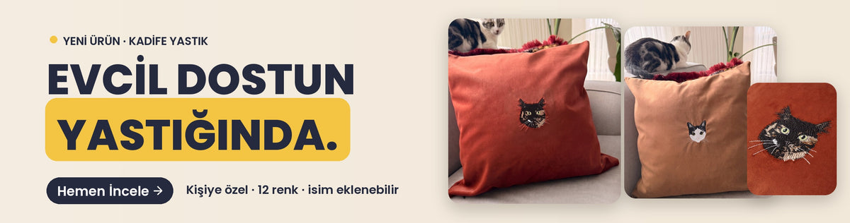 Yeni ürün: kişiye özel pet portre nakışlı kadife yastık kılıfı