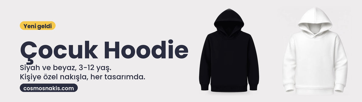 Yeni: kişiye özel nakışlı çocuk hoodie, siyah ve beyaz, 3-12 yaş