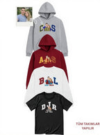 Kişiye özel taraftar nakışlı hoodie ve t-shirt koleksiyonu - CS AE BL DJR harf tasarımları